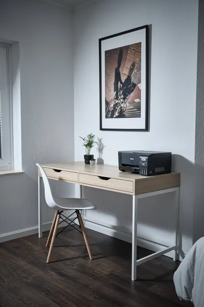 Desk and work space in the bedroom of a Landstuhl TLA apartment near LRMC