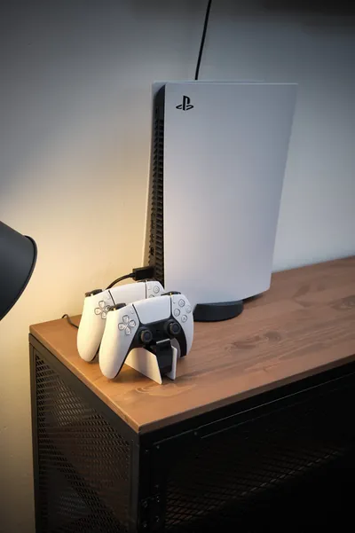 PS5 gaming console in the living room of Mumo's Inn TLA apartment in Landstuhl