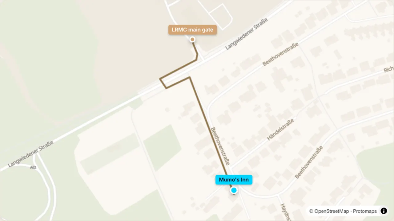 Map showing Mumo's Inn and the LRMC main gate in Landstuhl